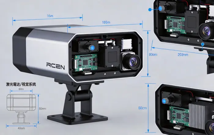 Robot control and hardware components: sensor housings, control cabinets, wiring harnesses and drag chain components
