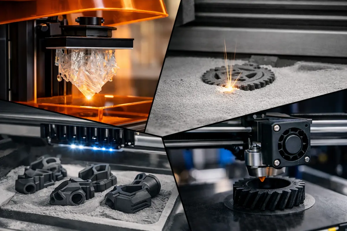 Comparison of four 3D printing processes: SLA, SLS, MJF and FDM