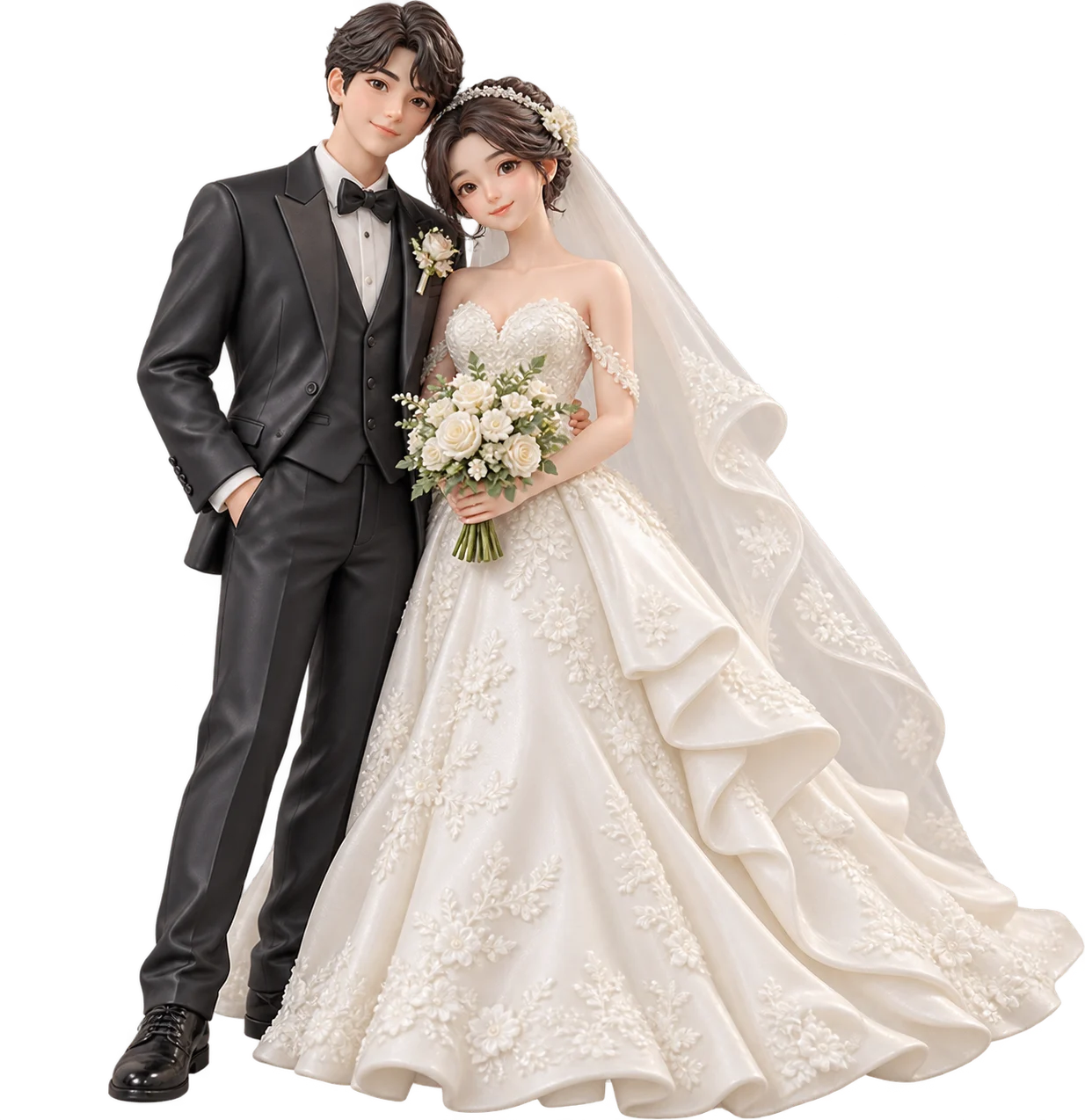 婚礼礼服双人公仔透明背景概念效果