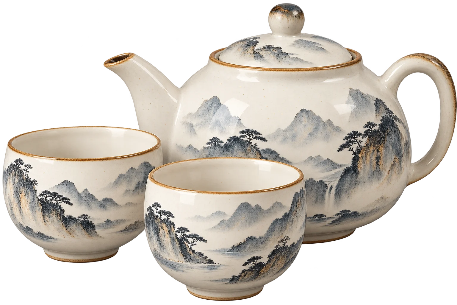 东方茶具小套装透明背景概念效果