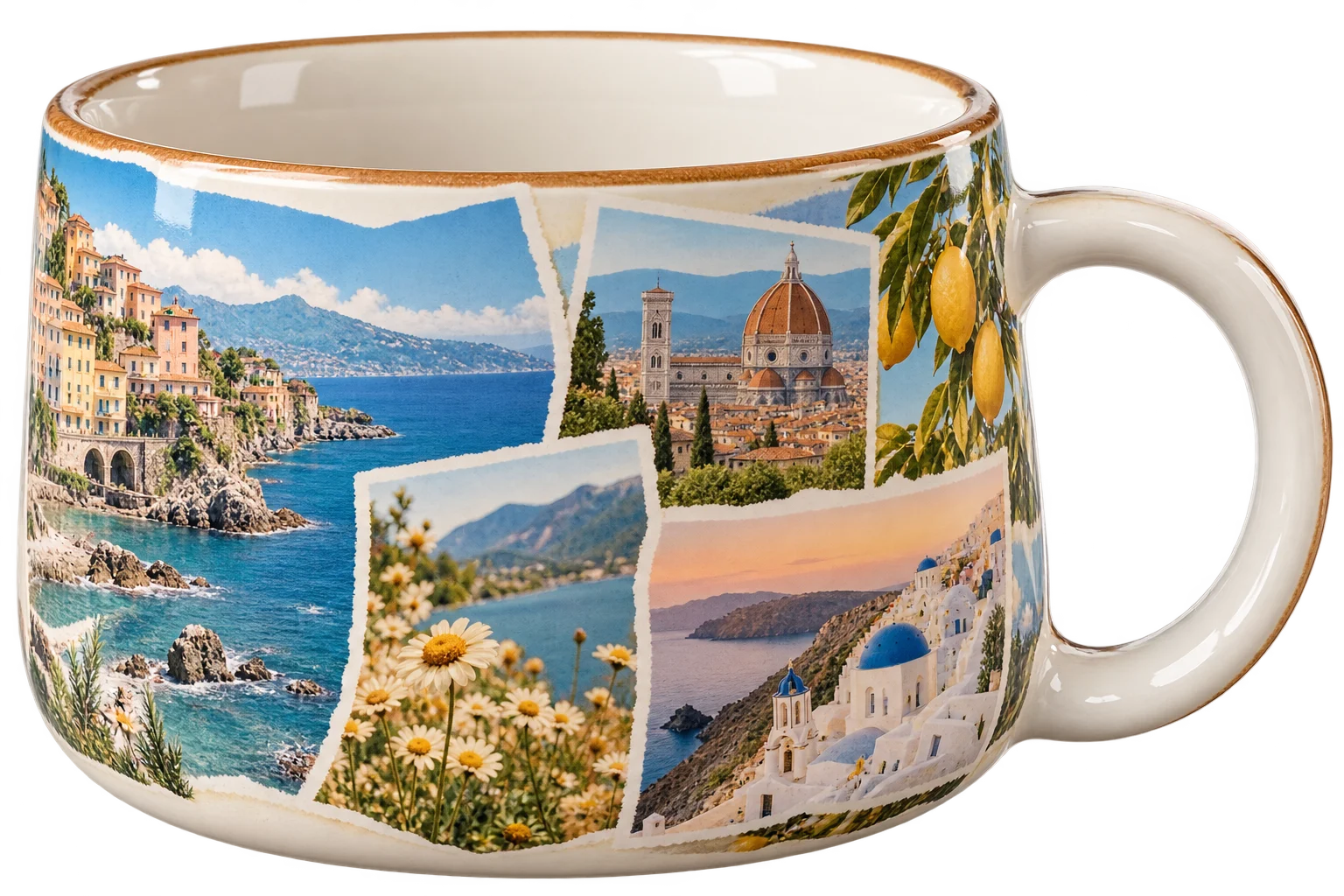 旅行照片拼贴杯透明背景概念产品图
