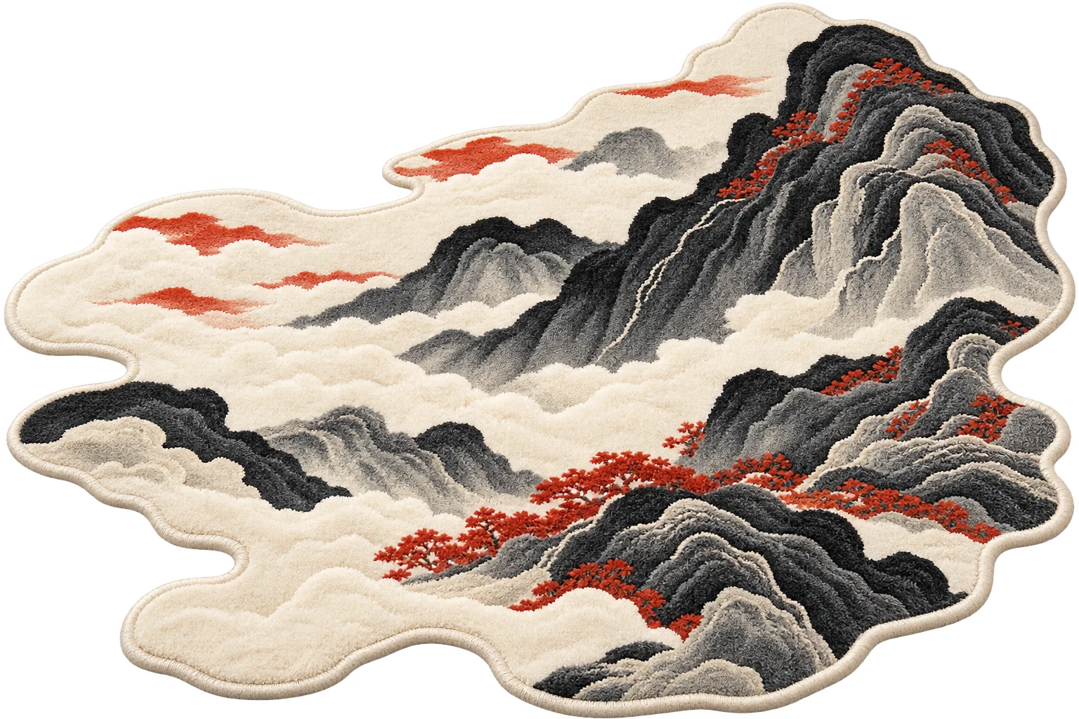 东方山水留白地毯透明背景概念产品图