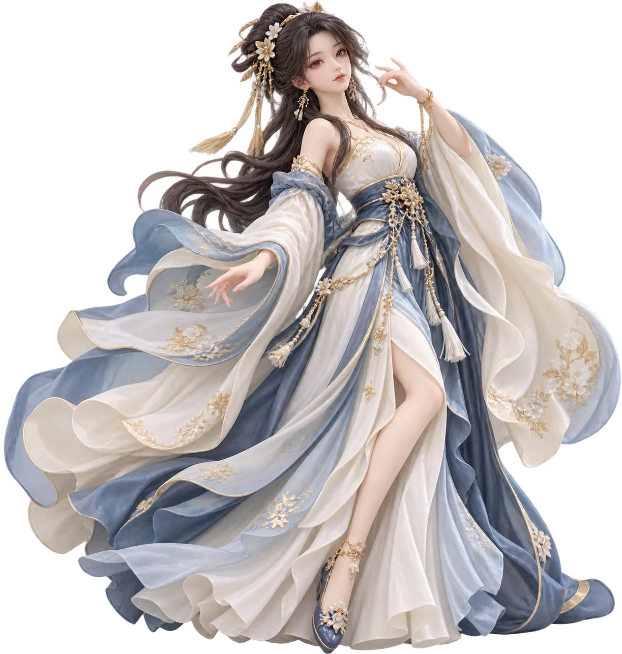 新中式汉服人物公仔透明背景概念产品图