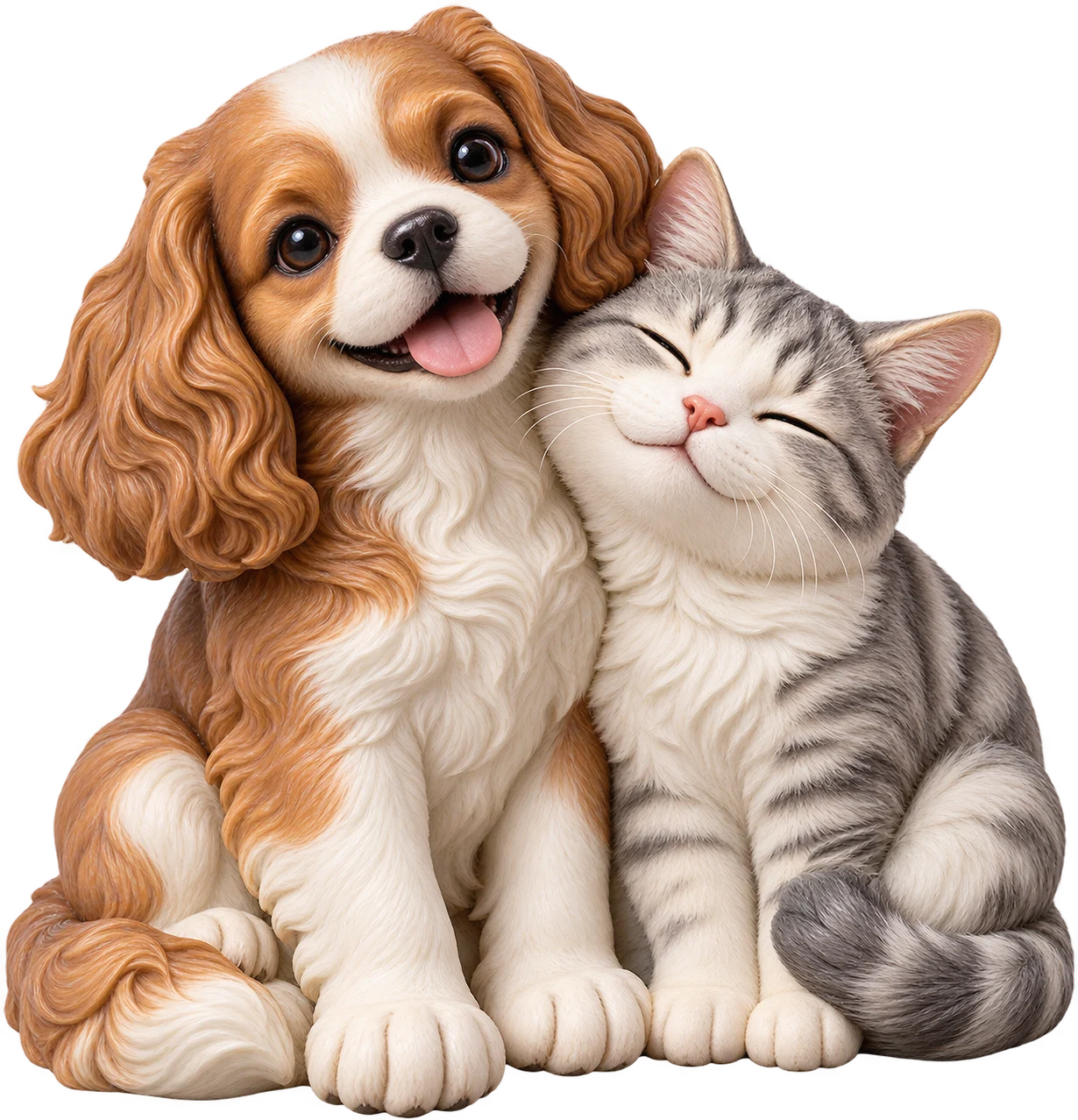 猫狗相伴组合公仔透明背景概念产品图