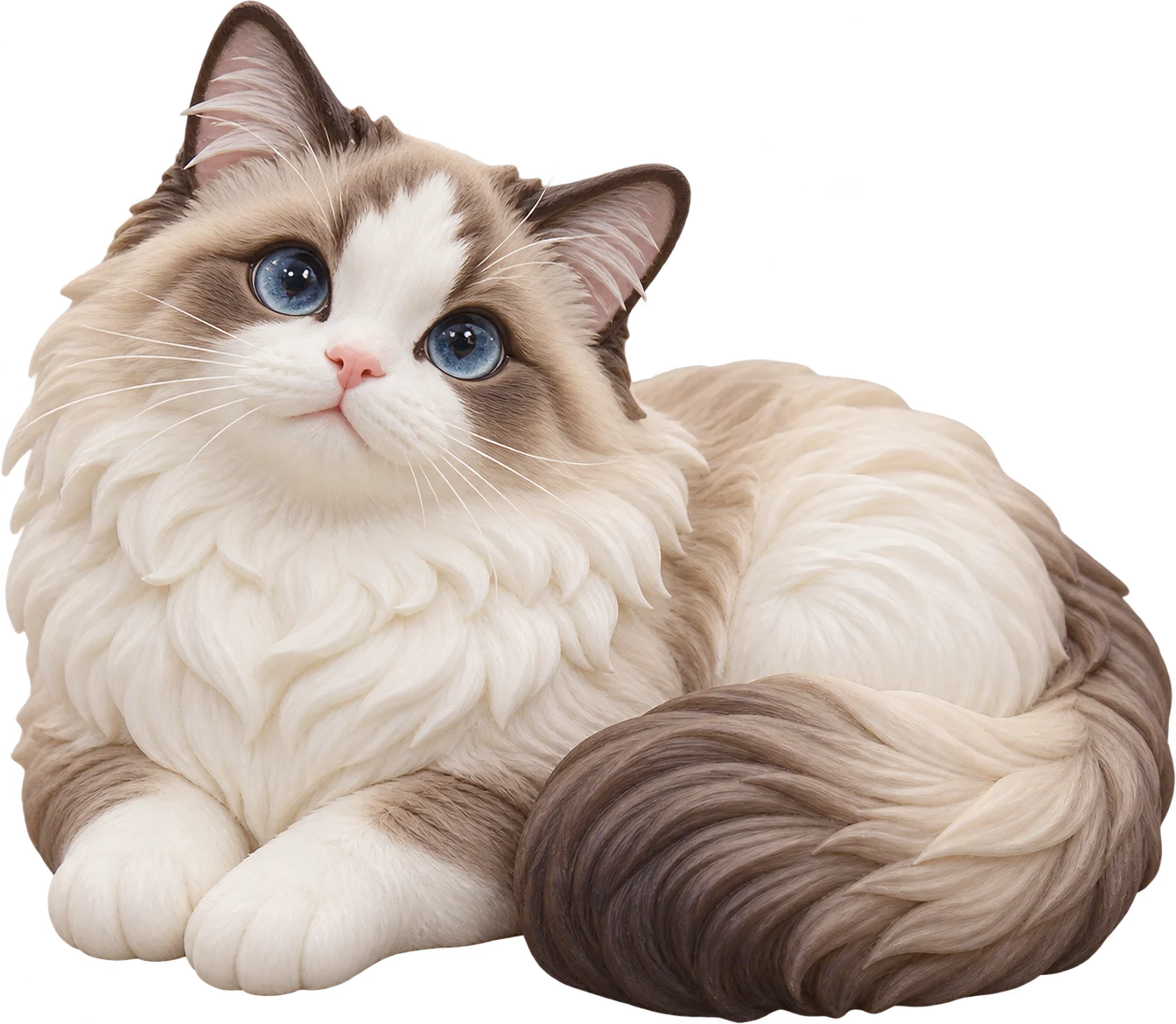 布偶猫盘尾卧姿公仔透明背景概念产品图