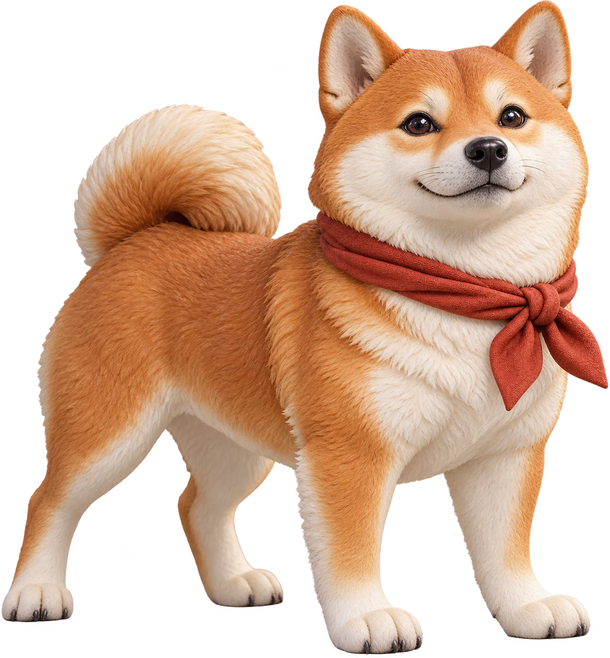 红围巾柴犬公仔透明背景概念产品图
