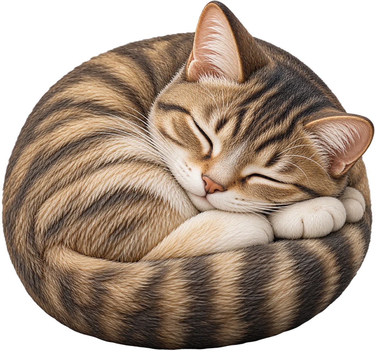 虎斑猫蜷睡公仔透明背景概念产品图