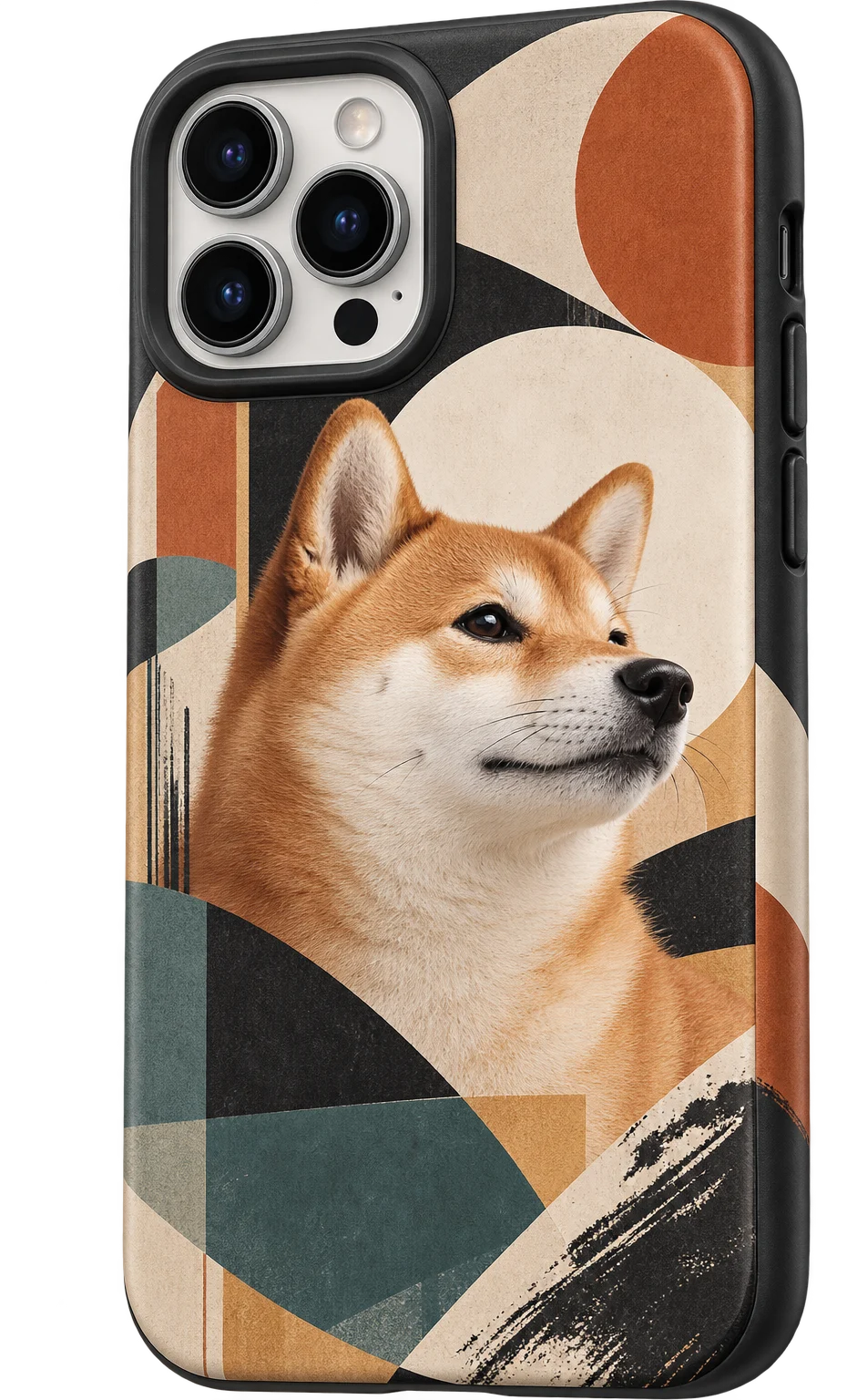柴犬几何构成手机壳透明背景概念产品图