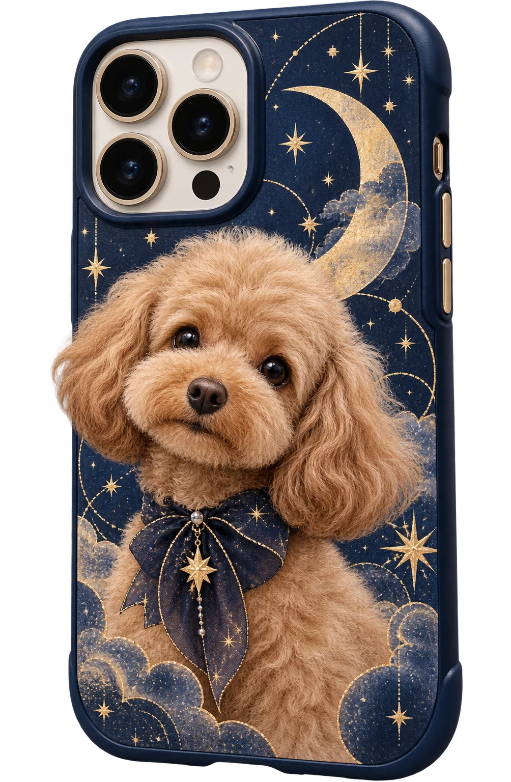 贵宾犬星月夜手机壳透明背景概念产品图