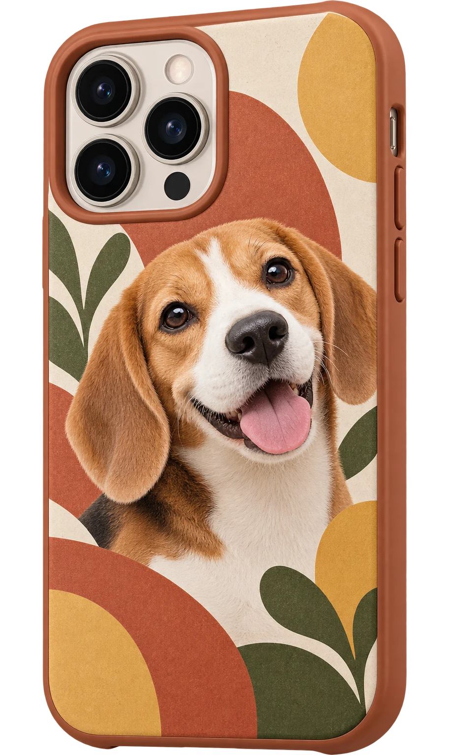 比格犬复古色块手机壳透明背景概念产品图