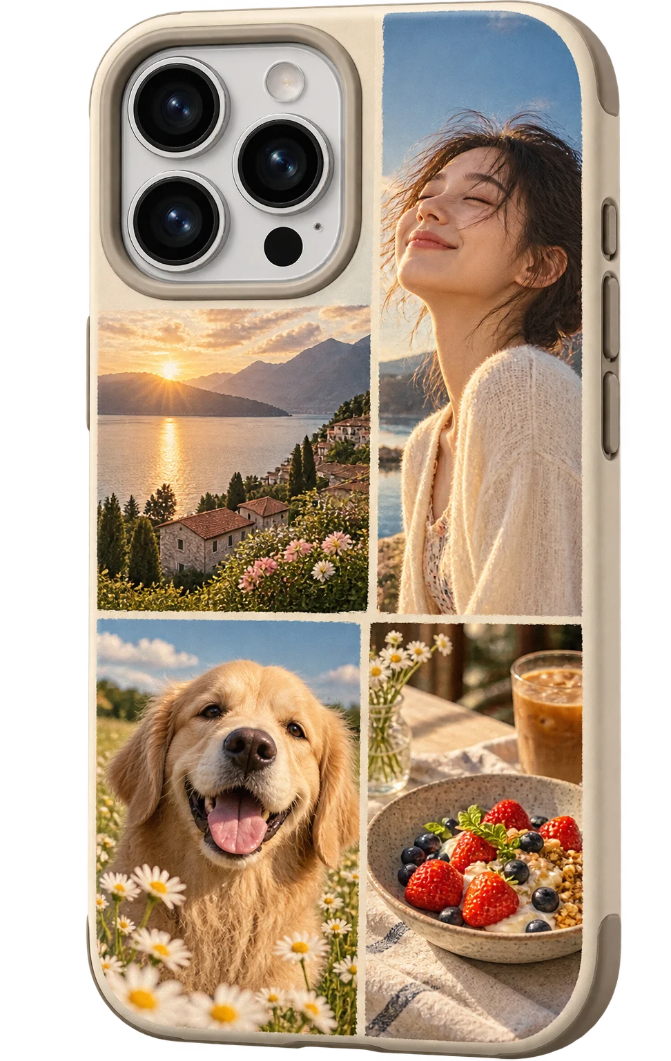 日常四格照片手机壳透明背景概念产品图