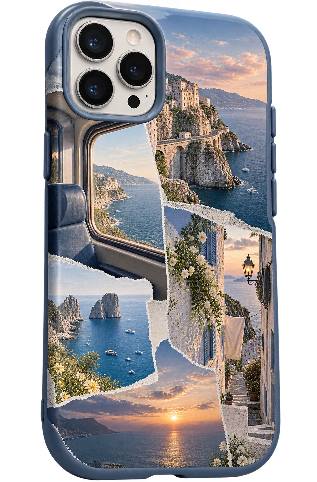 海岸旅行电影感手机壳透明背景概念产品图