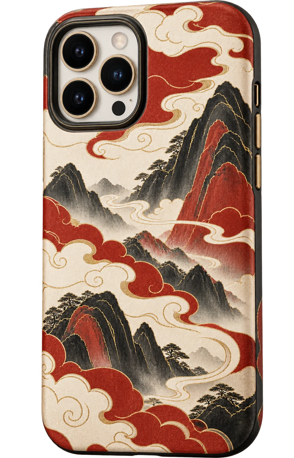 新中式云山纹手机壳透明背景概念产品图